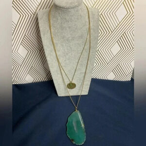 Leila Jewelry Double Strand 24KTB (Bonded) Agate Slab Long Necklace